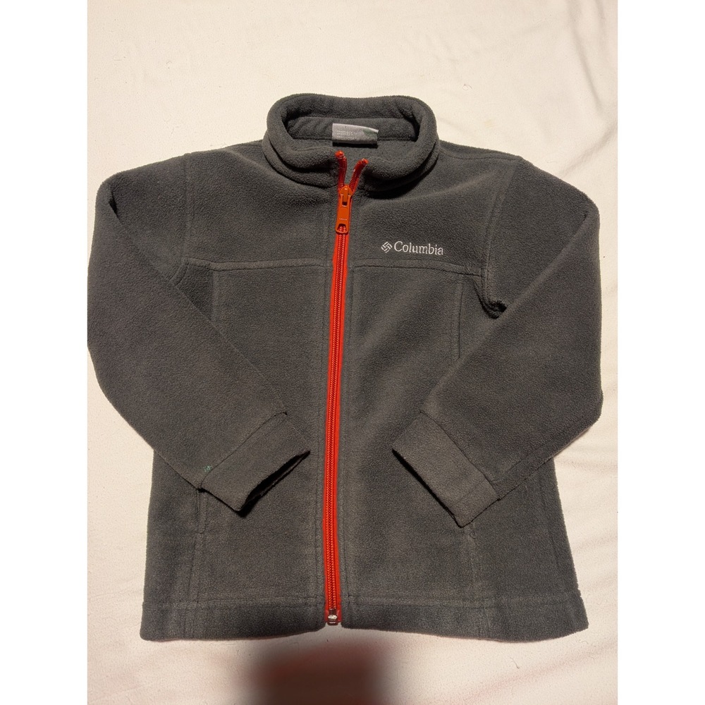 Columbia Kids Charcoal Gray Full Zip Fleece Jacket Orange Zipper 4T 1624401